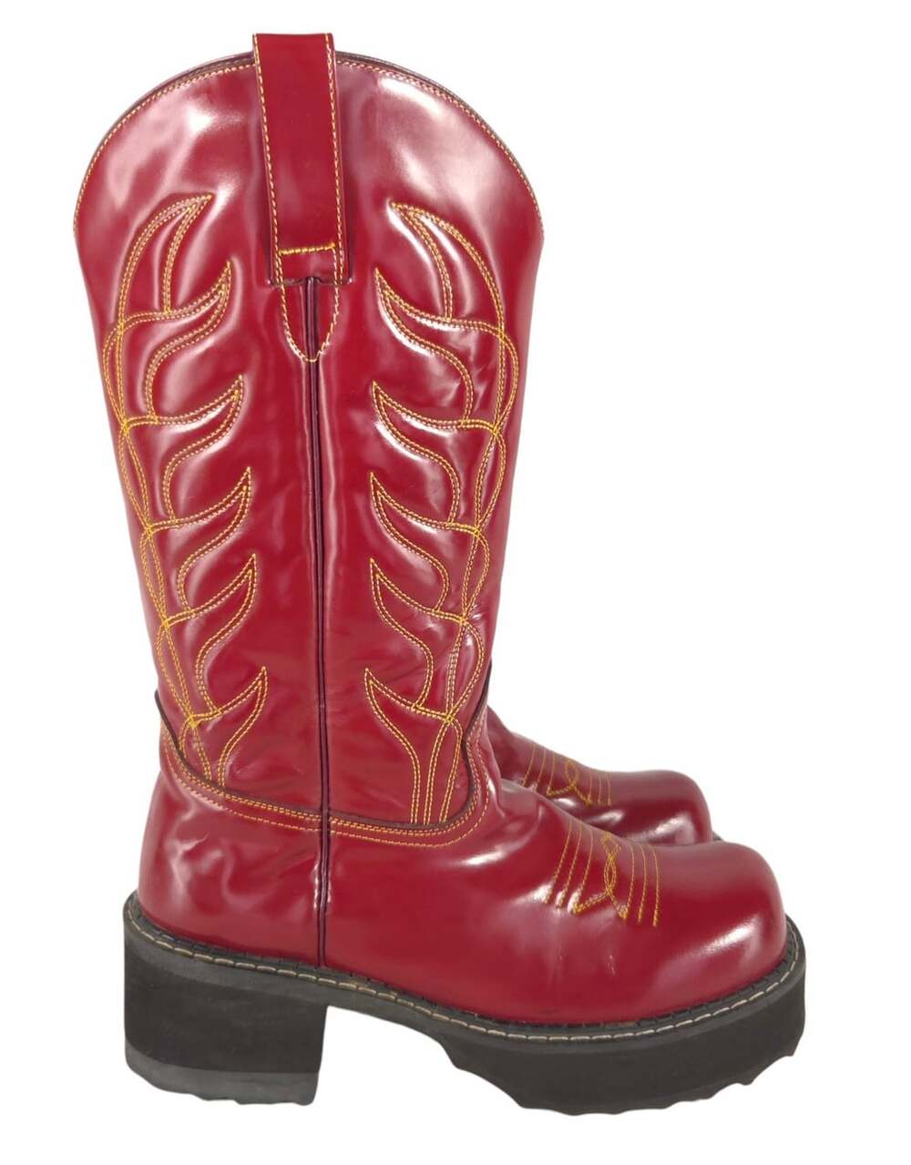 John Fluevog Cowboy High Platform Boots US 9.5 EU 40 Womens Red Leather